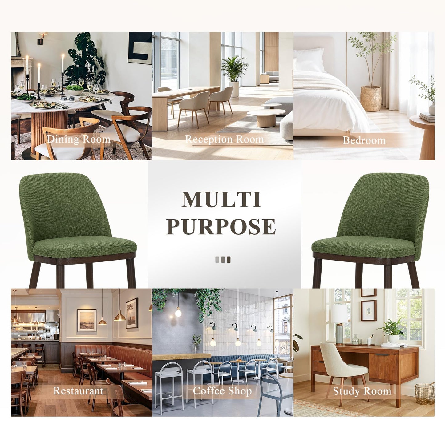 MALOL Thick Wood-base Dining Chairs Set of 2, Upholstered Kitchen Chairs with Solid Wood Legs and Thick Seat Cushion