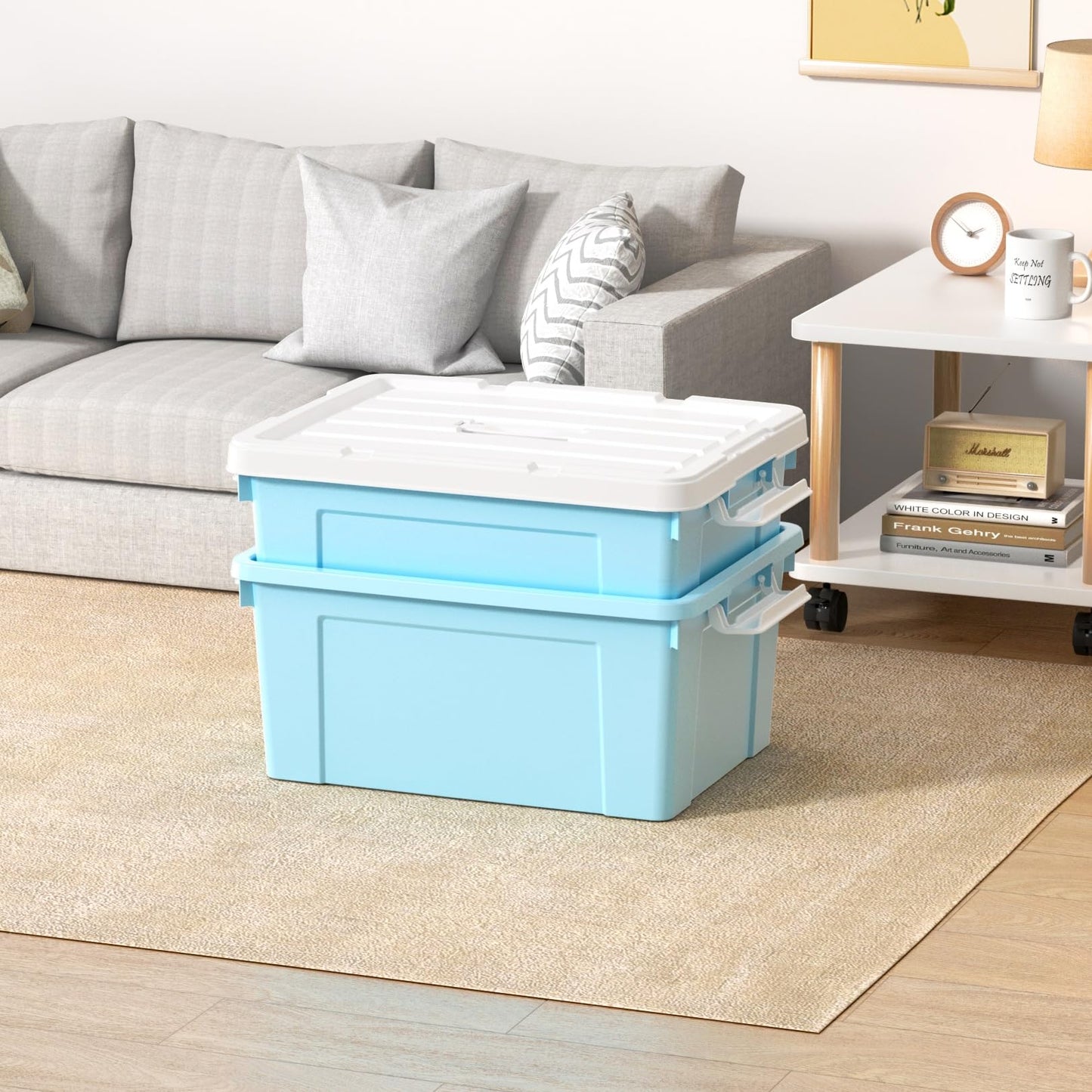 Cetomo 35L*4 Storage Boxes, Carry Plastic Storage Box with Lids, Organizing Container with Handle and Secure Latching Buckles, Stackable, Nestable