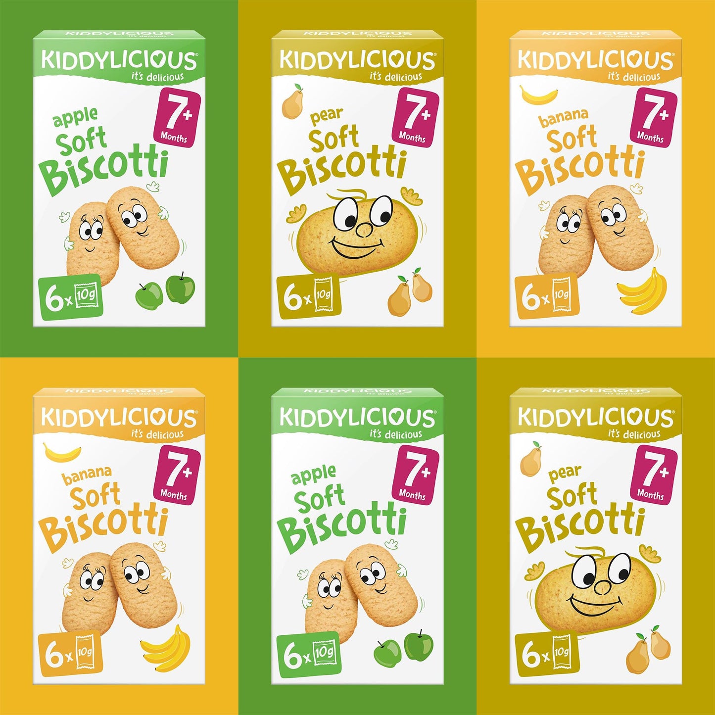 Kiddylicious Biscotti Mixed case, Yummy Baked Snacks for Kids - Suitable for 7+ Months - 36 Packs (6x6x10g)