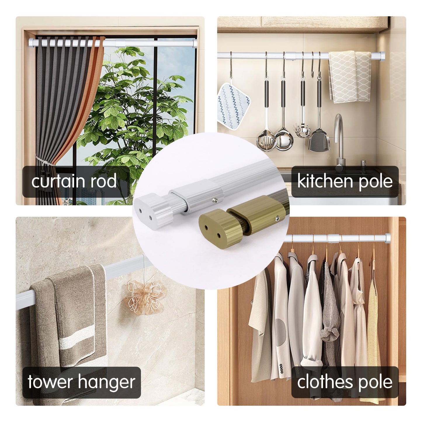 2 Pack Wardrobe Rail Extendable, Wardrobe Rail 42-70cm, Hanging Rails for Clothes, Wardrobe, Shower, Kitchen, Windows with End Sockets, Screws