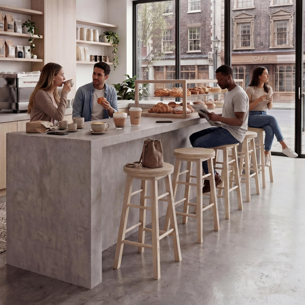 Chef Vida Modern 360° Swivel Breakfast Bar Stool for Kitchen Counters, Natural Wood 2, Natural