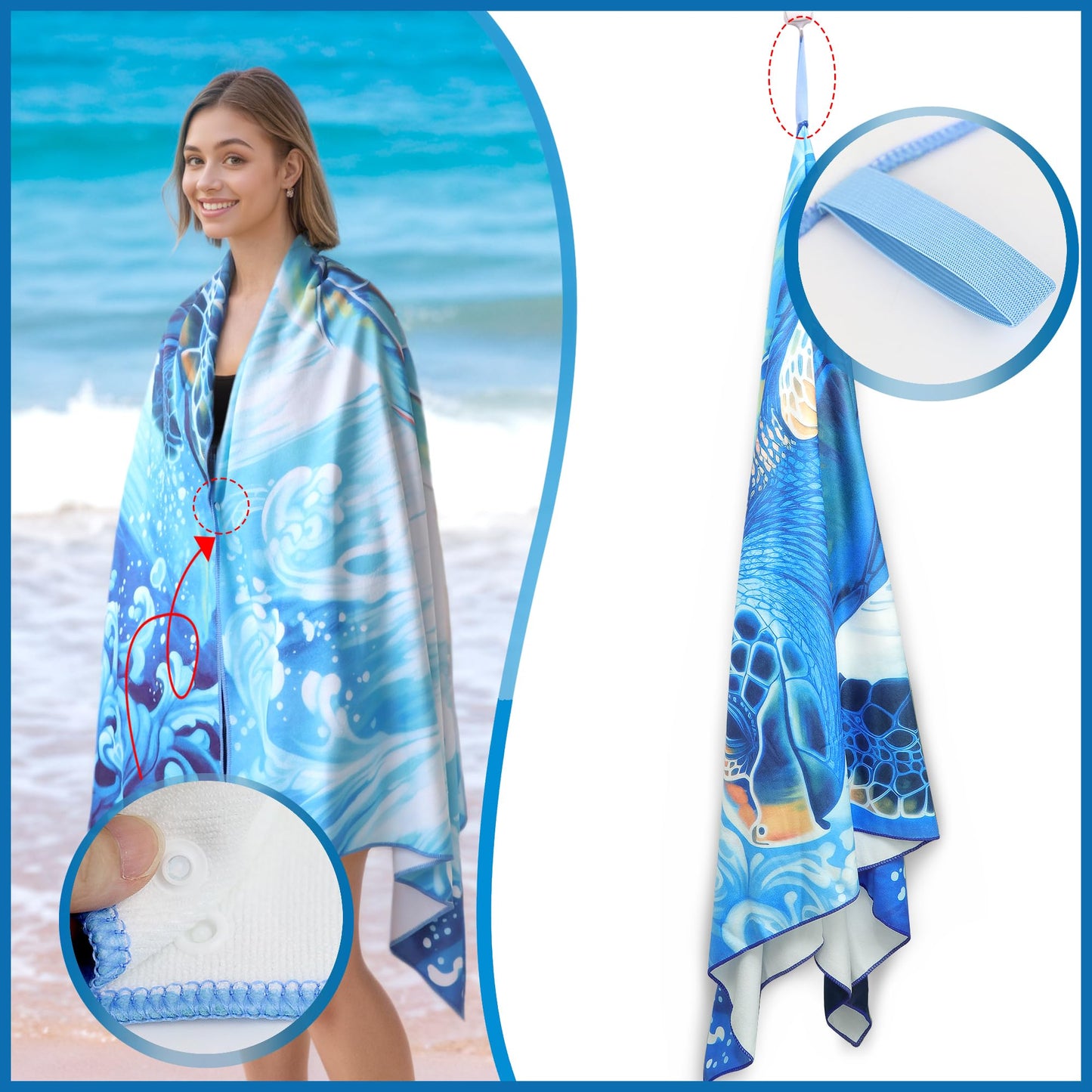 ZIOSINM Beach Towel Microfiber Beach Towel for Adult, 180 * 90cm Extra Large Beach Towel for Swimming, Beach, Travel, Sand Free, Quick Dry