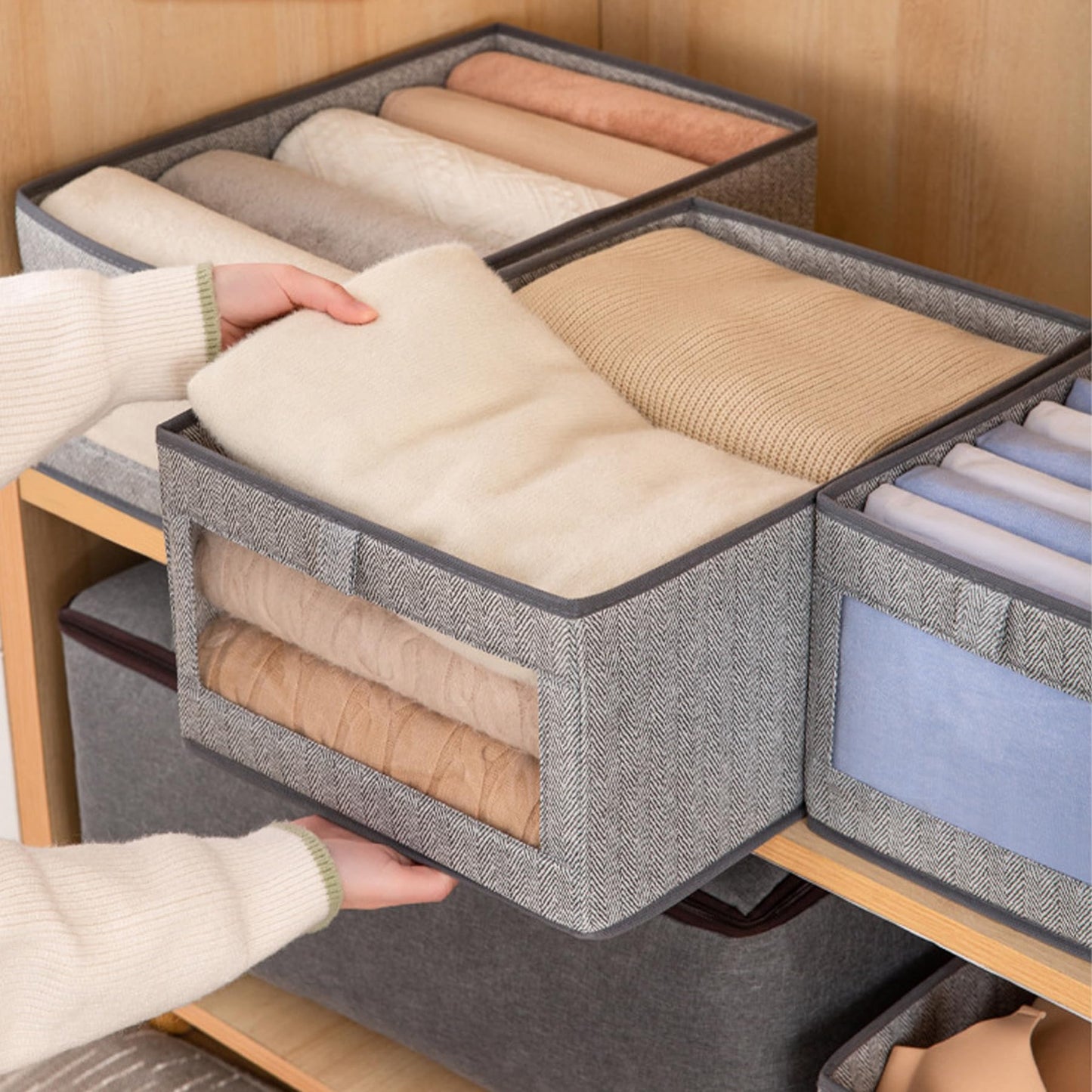 Goesort Set of 5 Clothes Storage Boxes, Wardrobe Storage Organiser Fabric Clothes Organiser