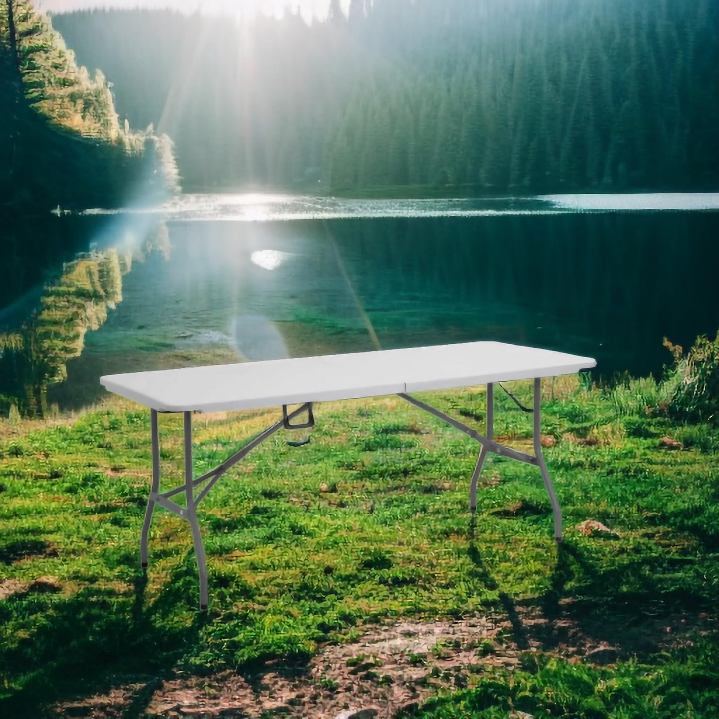 6ft Heavy Duty Folding Table - Ideal for Catering, Camping, Picnic, Party - Portable & Compact Trestle Table with Carry Handle - Indoor/Outdoor
