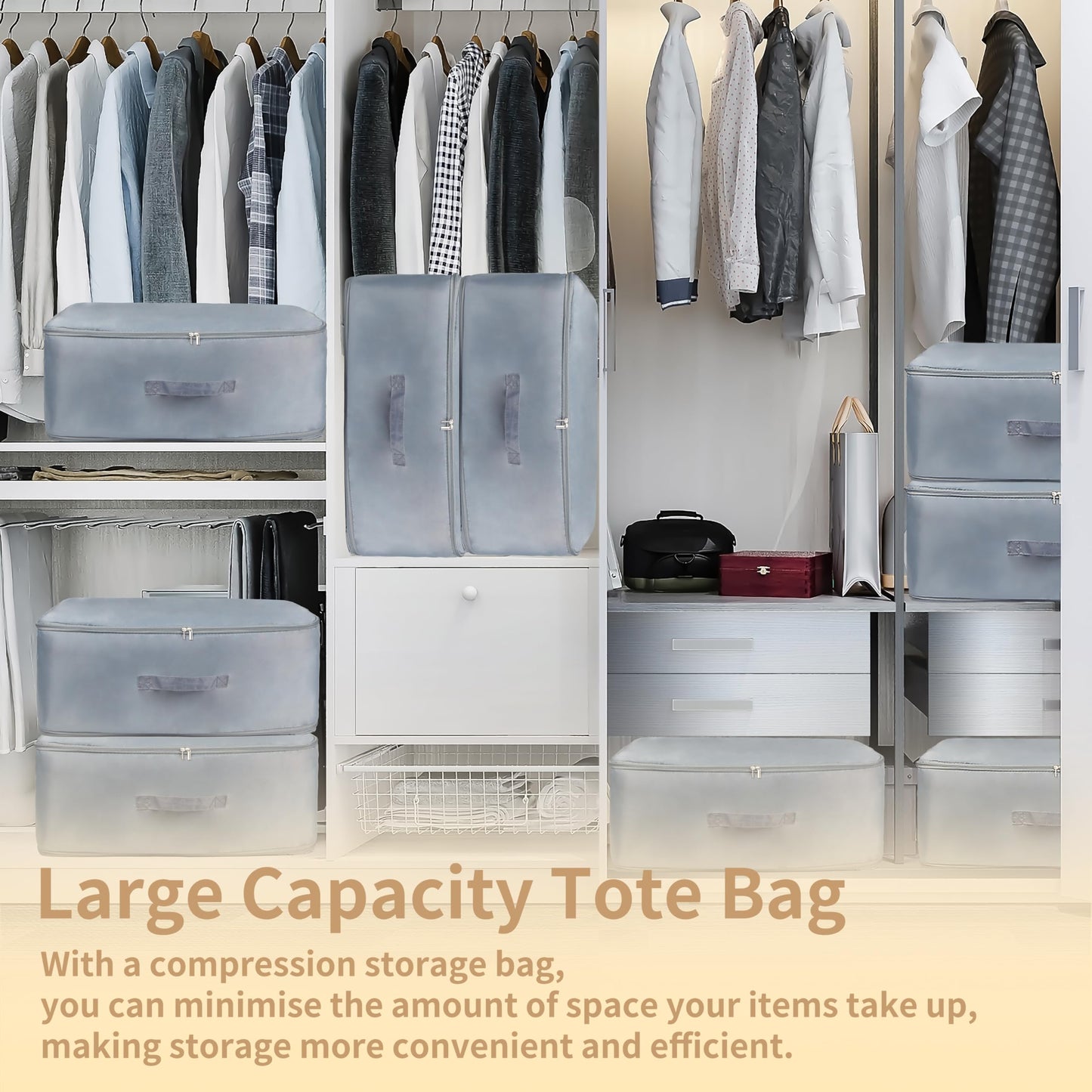 Self-Compressing Storage Bag, Large Movable Duvet Organiser, Grey
