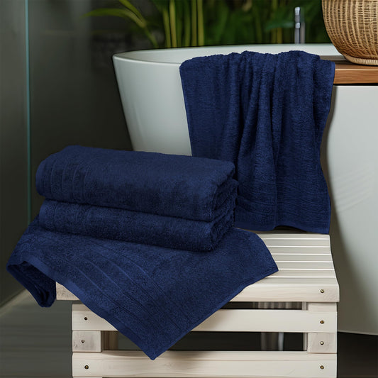 100% Cotton Extra Large Bath Towels Set of 4 76x152cm Navy - 450 GSM