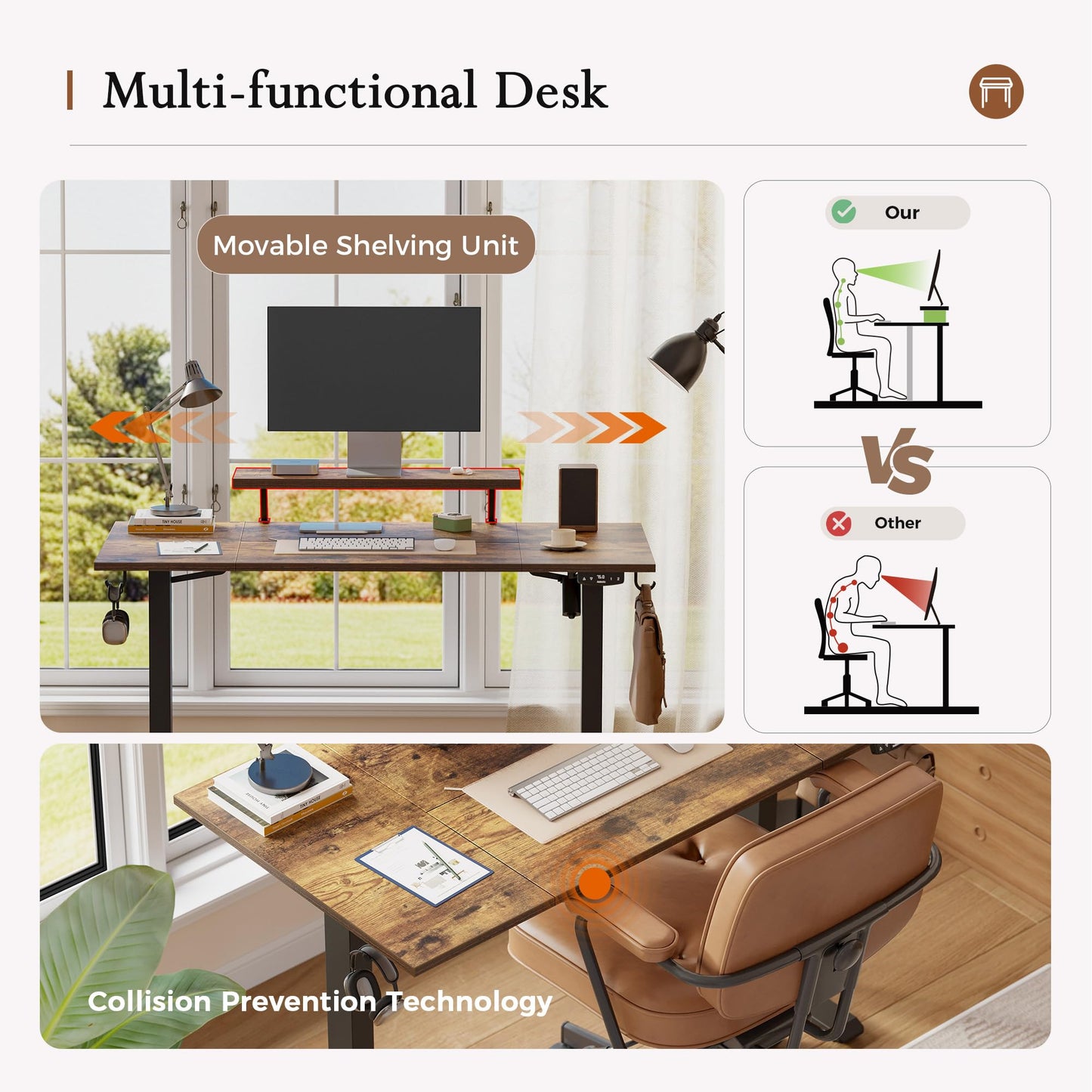 Klicelor Eletric Height Adjustable Desk, Movable Monitorstand, 120x80cm