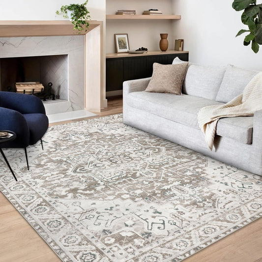 Famibay Rugs Living Room Large 160X230 Machine Washable Soft Short Pile Area Rugs Vintage Traditional Bedroom Carpet Non Slip Non Shedding for Home