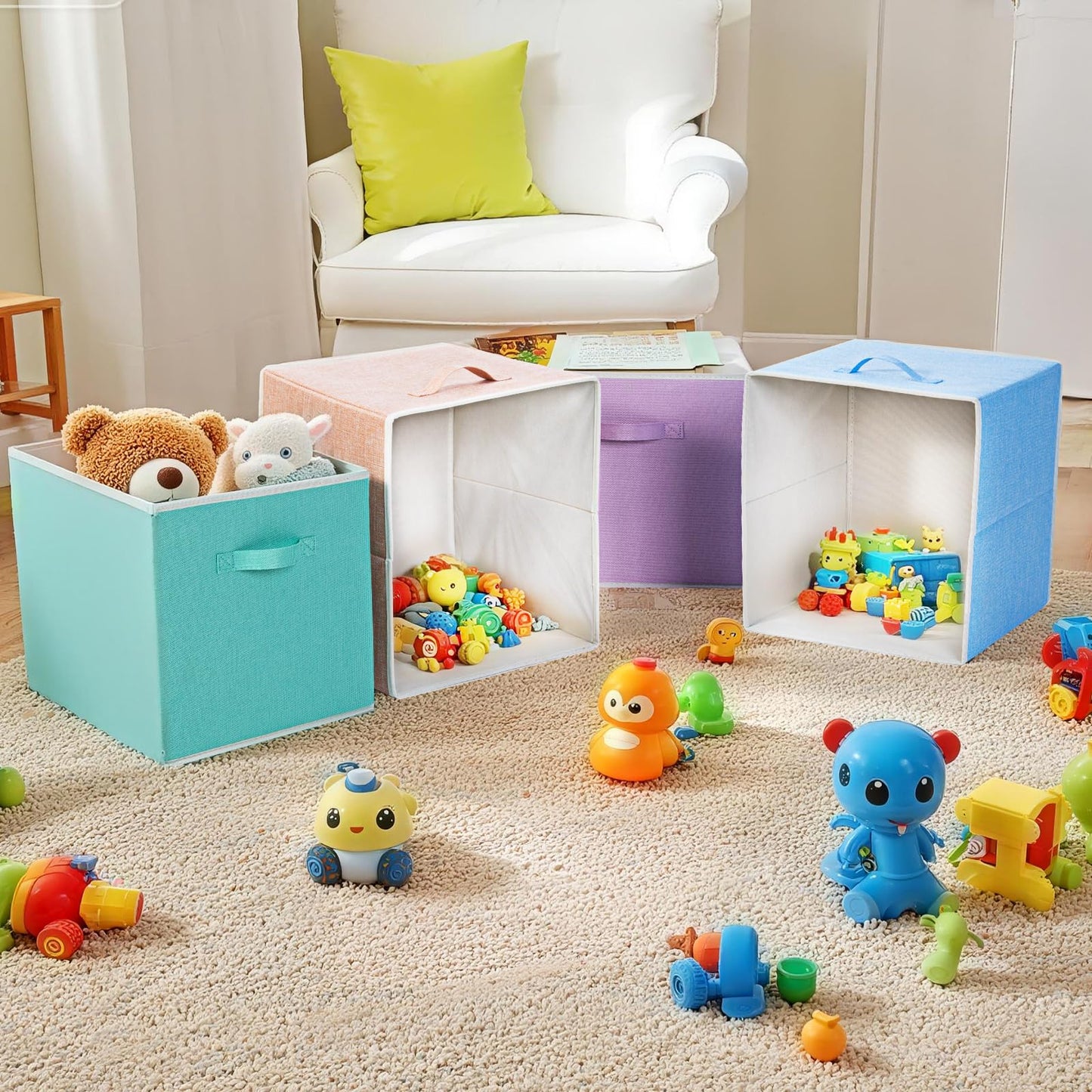 BrilliantJo Storage Box for cube, Set of 4 Organiser Basket Bin Drawers Containers with Handles for Storage Cube Unit