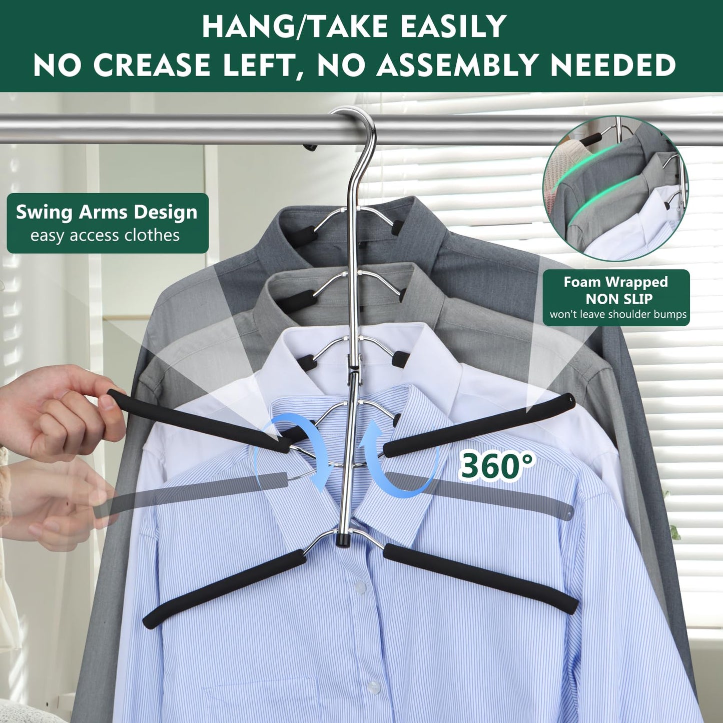 DOIOWN Space Saving 6 Tier Coat Hangers: Non Slip Foam Padded, Black, Stainless Steel & EVA, 3 Pack, Up to 30 lbs, Perfect for Men, Women & Kids