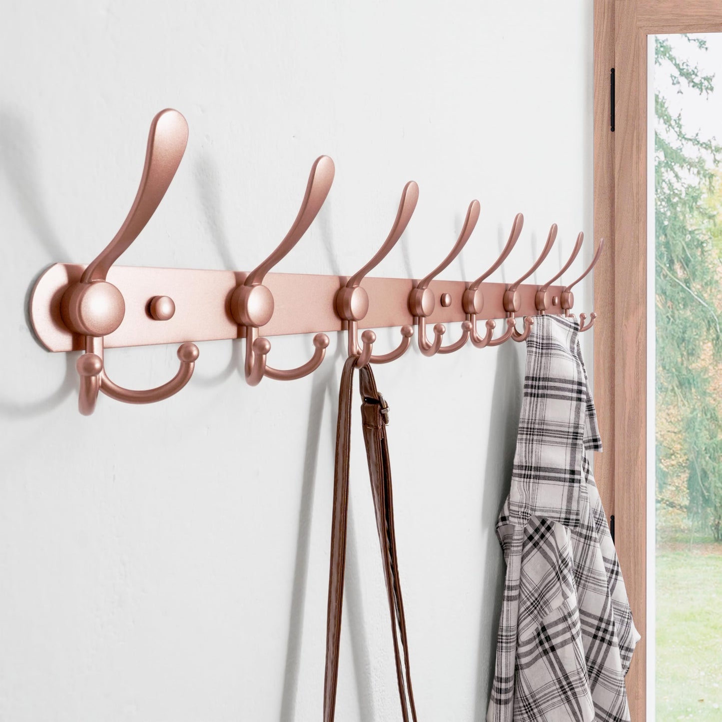 Dseap Coat Rack Wall Mount - 74cm Long 8-Tri-Hooks Heavy Duty Coat Hanger Rail Wall Hooks for Hanging Coats Hats Clothing Clothes Purse Mudroom