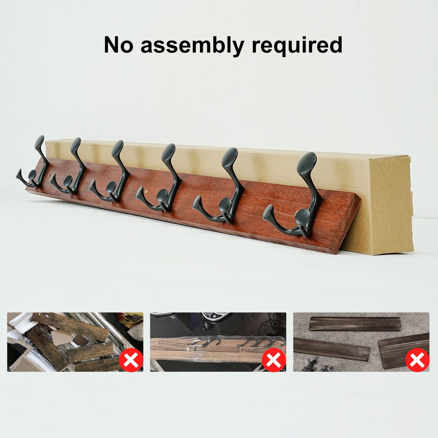 SKOLOO 99cm Cherry Wood Coat Rack Wall Mount with 6 Triple Hooks - Ideal for Family Entrances, Classrooms, and Pet Supplies Storage
