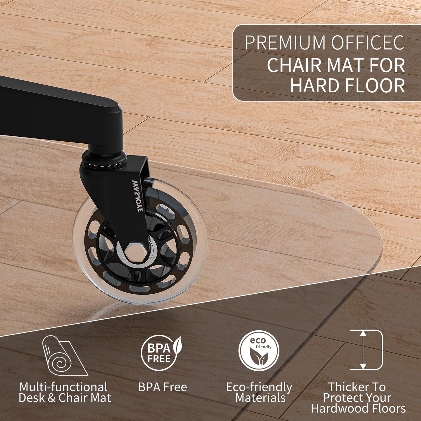 WASJOYE Office Chair Mat 75x120cm, Floor Protector for Office Chair, Chair Mat for Hard Floors Transparent Clear PVC