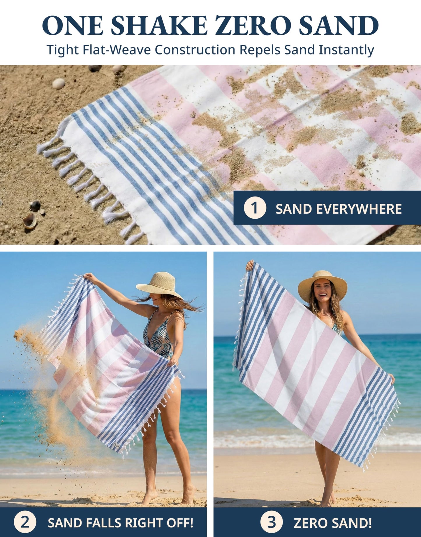 LANE LINEN Beach Towels 6 Pack, Cotton Rich Turkish Towels Oversized, Pool Towels For Adults, Pre-Washed, Sand Free Towel