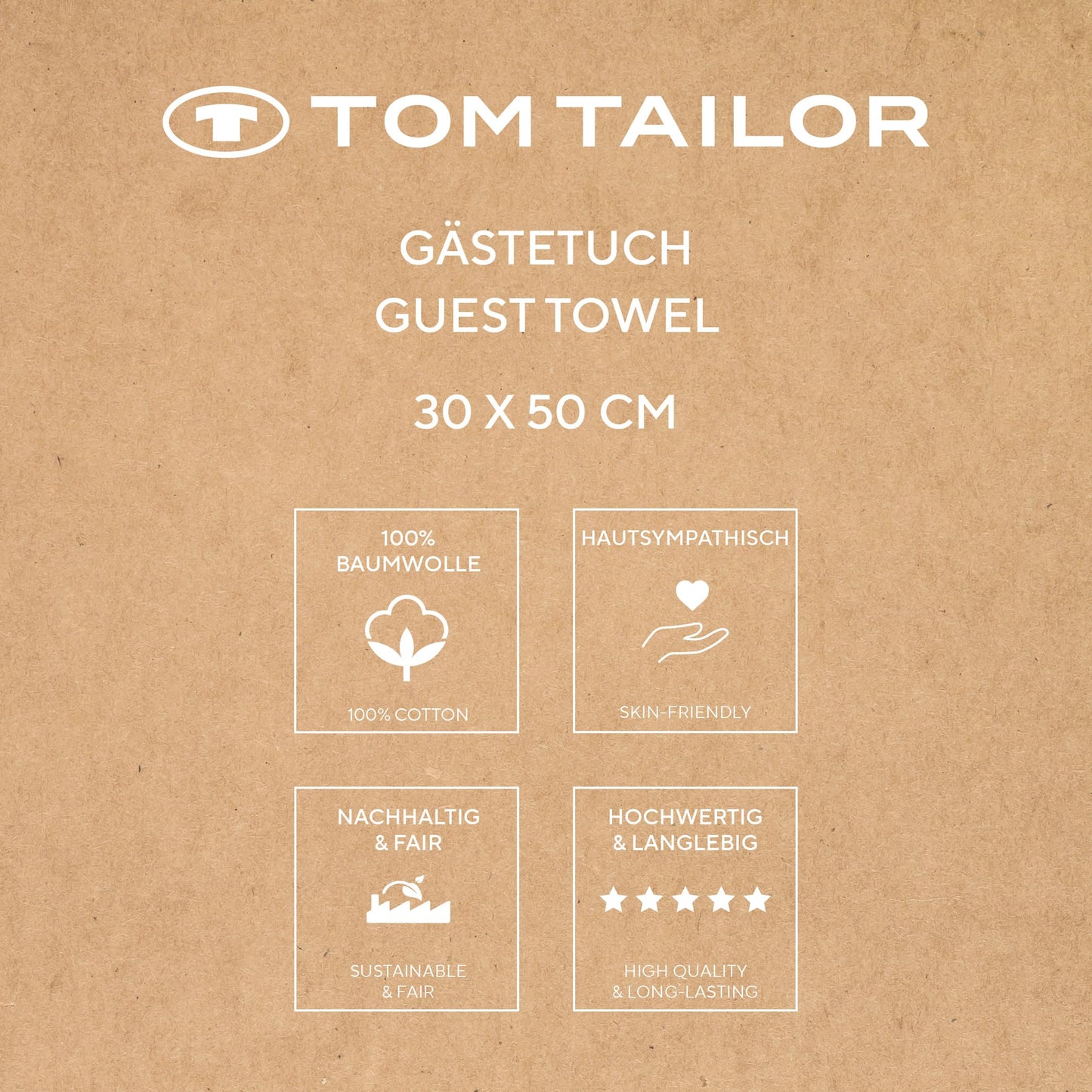 Klaus Herding GmbH Tom Tailor Guest Towels, Set of 6, 30 x 50 cm, 100% Cotton/Terry Towels, with Hanger and Label with Logo, Colour Bath Towel Beige