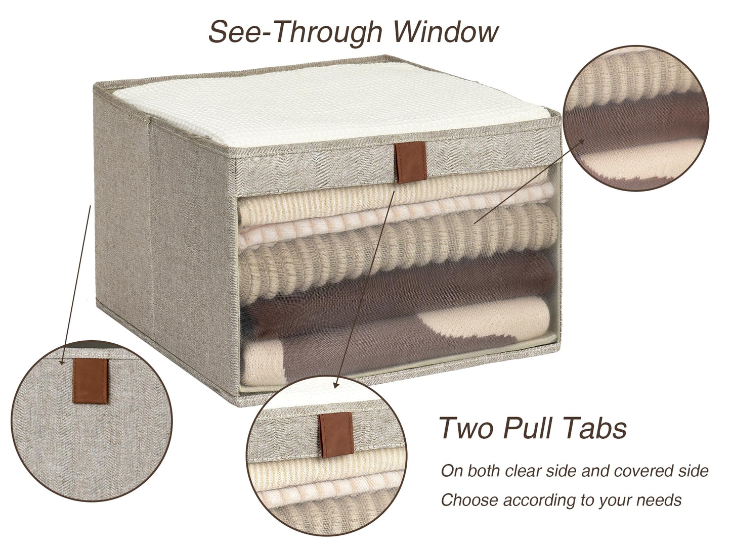 StorageWorks Storage Boxes, Fabric Storage Boxes for Shelves, Foldable Storage Baskets with Clear Window, Clothes Storage Boxes with Handles