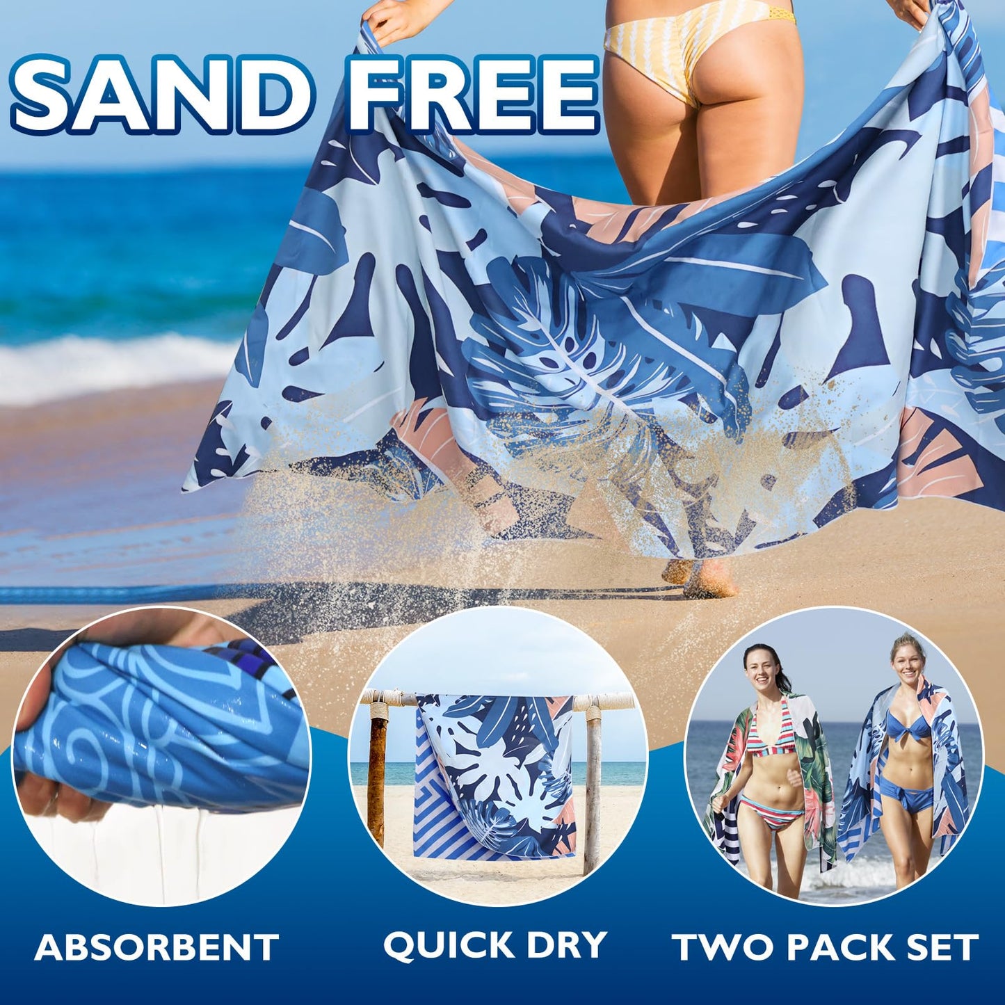 Giyim Beach Towels - 1 Pack 200x90cm Lightweight Microfibre Beach Towel with Mesh Bags