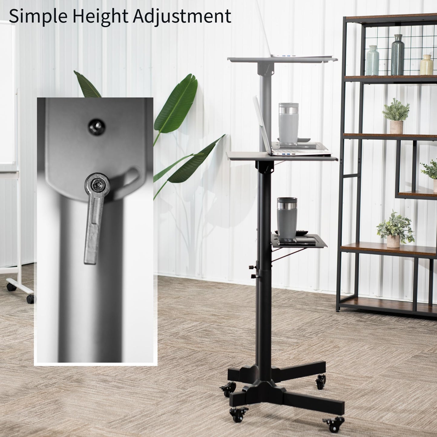 VIVO Mobile 24x16 inch Lectern Podium, Height-Adjustable Rolling Laptop Cart on Wheels, Black, CART-V03E