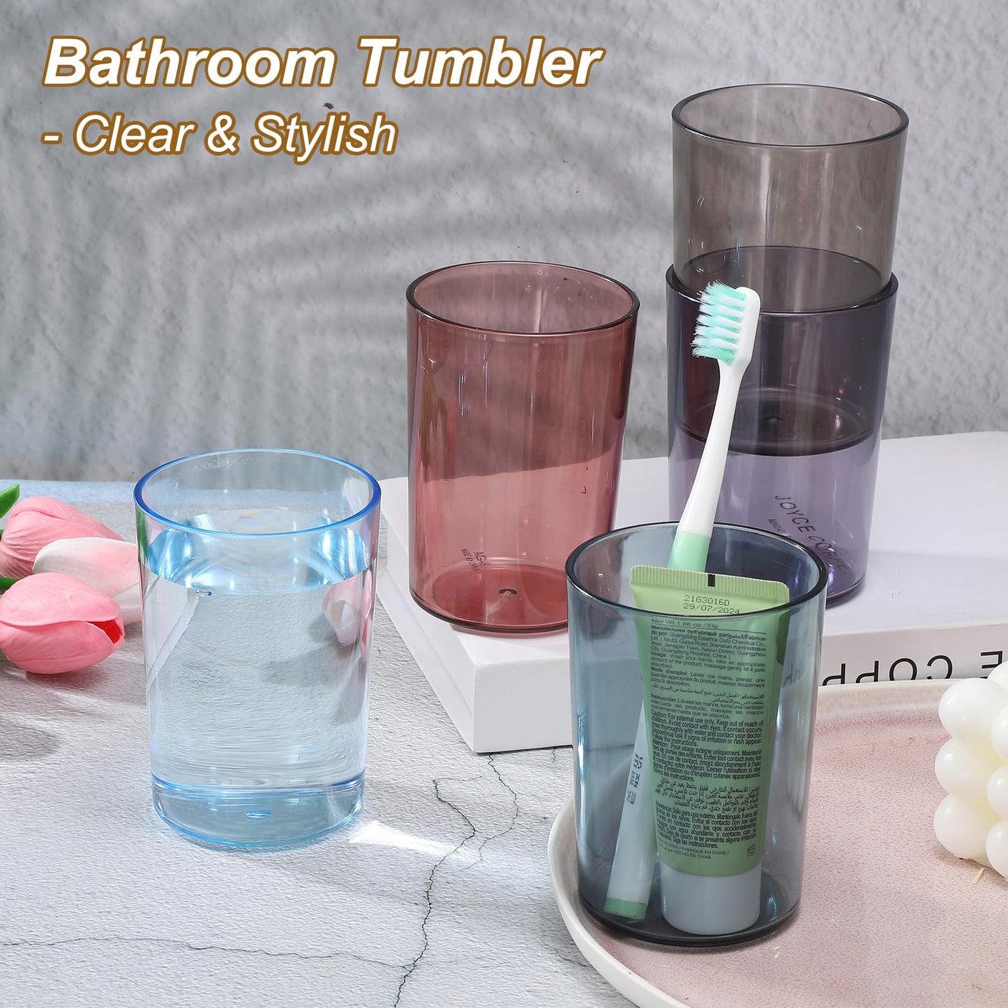 sourcing map 4Pcs Bathroom Tumbler, 350ml (11.83 Oz) Toothbrush Cups Unbreakable Solid Color Plastic Mouthwash Cup Stackable Reusable Tumbler for