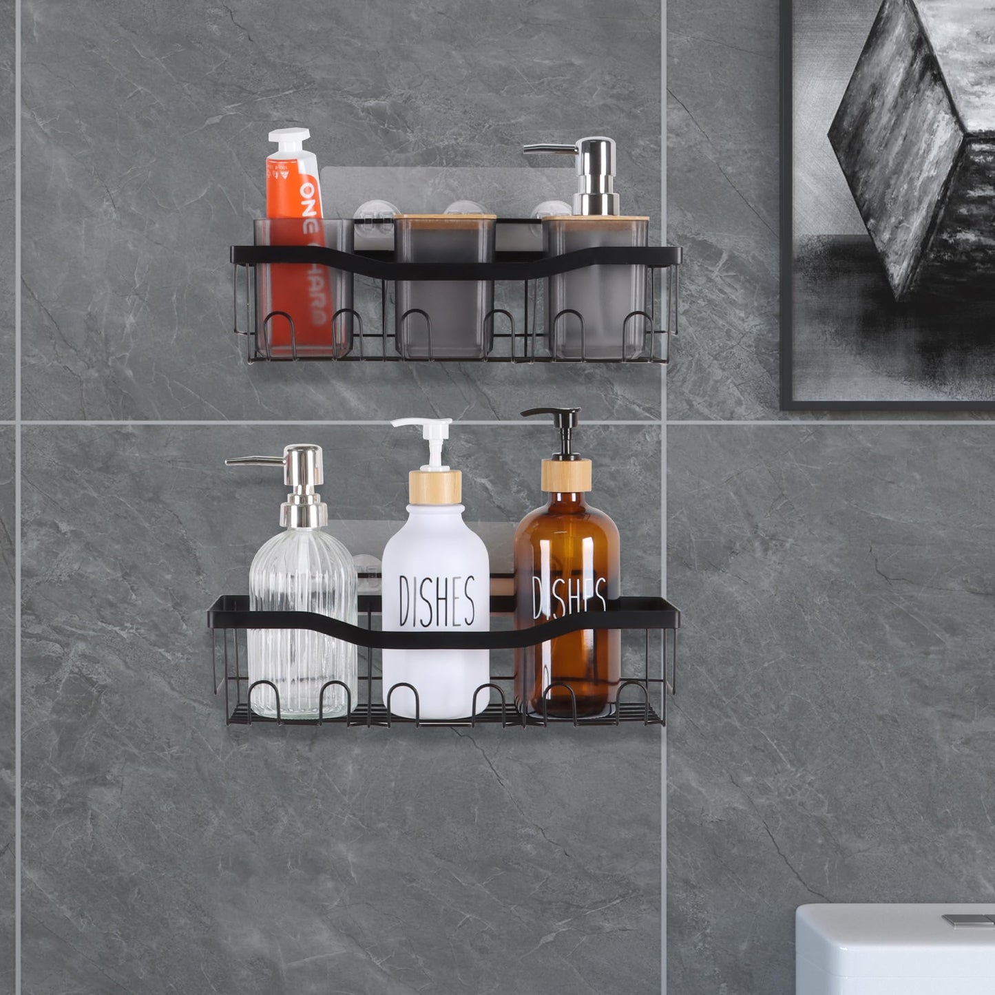 FEILANDUO Shower Caddy, Bathroom Shelf Organiser No Drilling, Self Adhesive Shower Storage Rack, Rust-Free Wall Mounted Shower Shelf for Bathroom