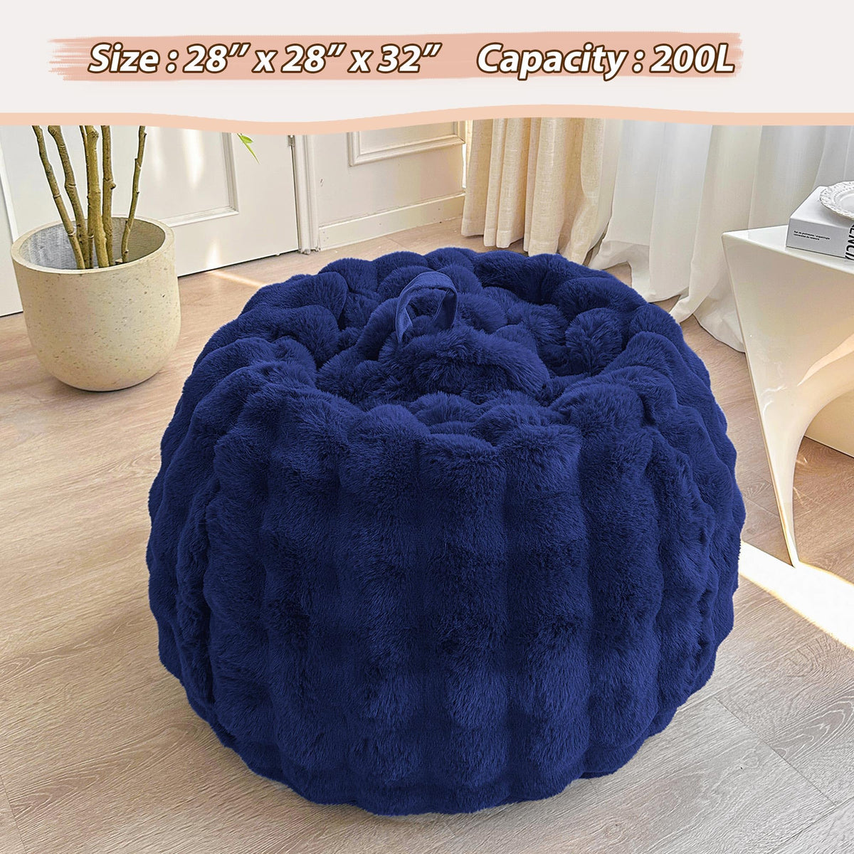 LIFEREVO Kids Fluffy Faux Rabbit Fur Bean Bag Cover, No Filler, Navy Blue