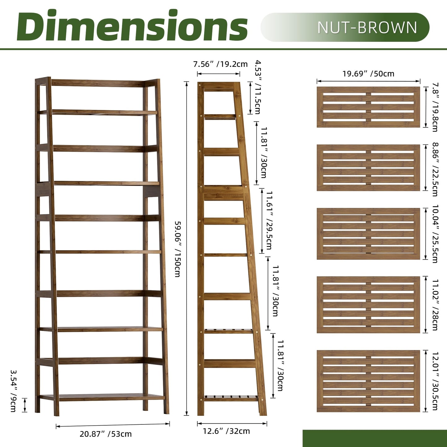 vovala Ladder Shelf, 5-Tier Bookshelf, All Bamboo Heavy Duty Bookcase, Freestanding Open Wood Storage Rack