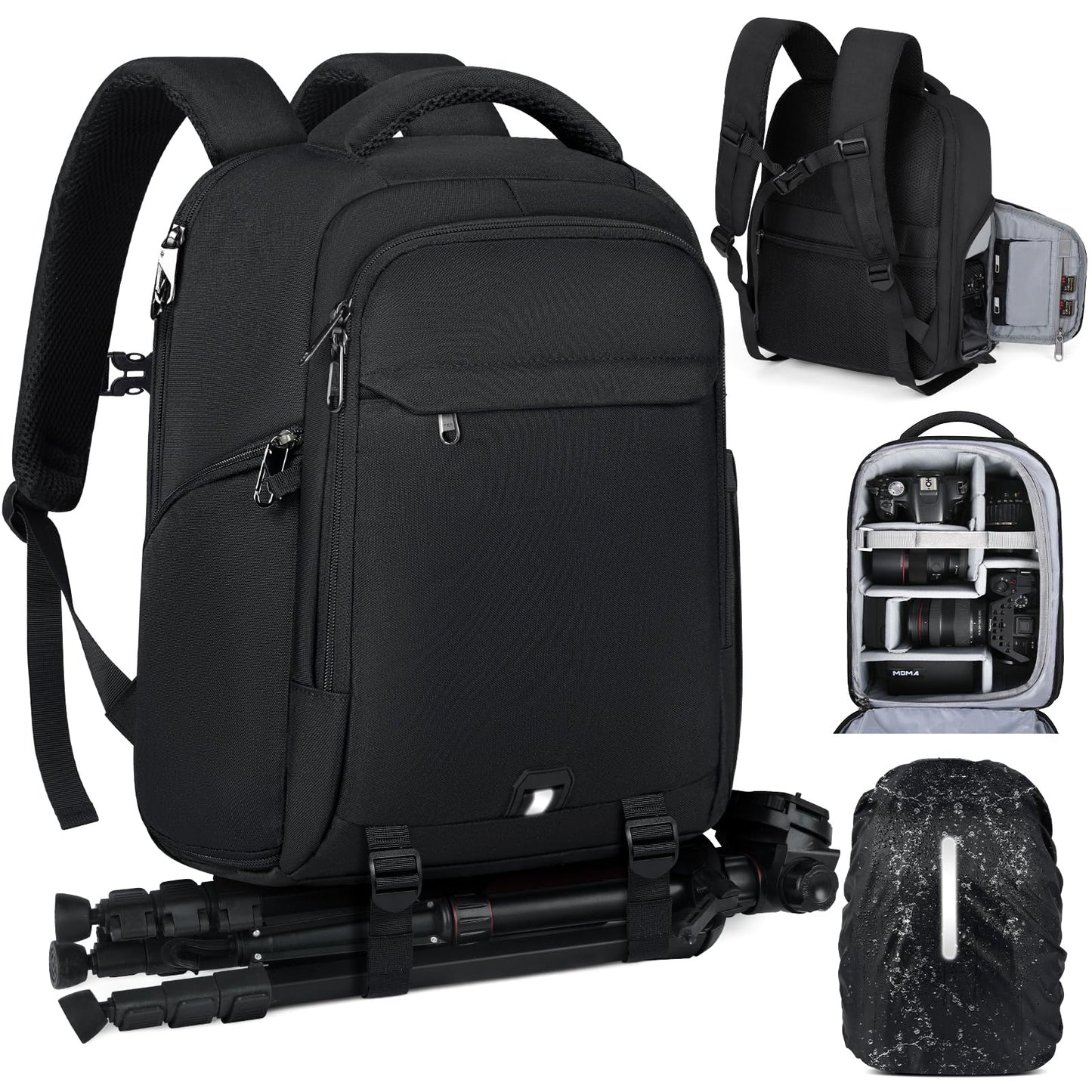 RAINSMORE Camera Bags for Photographers Camera Backpack with 15.6 inch Laptop Compartment Professional DSLR SLR Camera Bag Raincover Men Women for