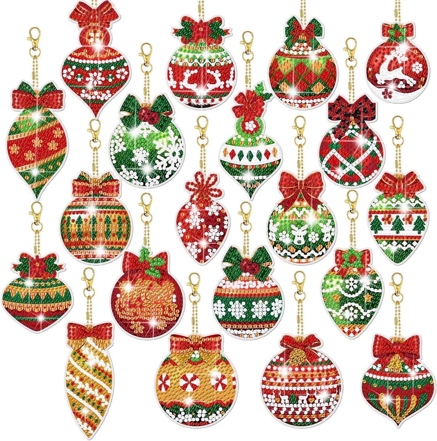 ExploreUncharted 20PCS Christmas Diamond Painting Kits 5D DIY Diamond Painting Keychain Christmas Hanging Diamond Art Kits Diamond Art Christmas