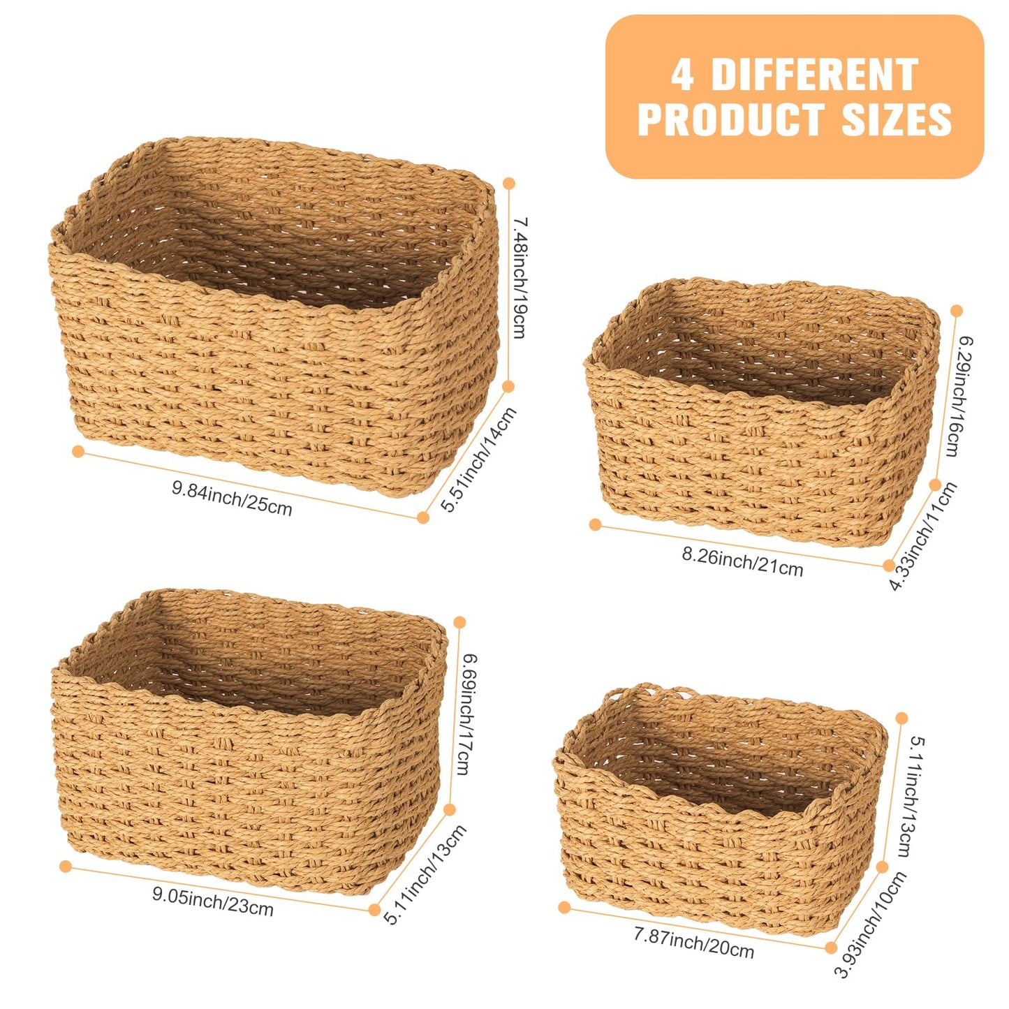 Storage Baskets, Revivoer Set of 4 Wicker Basket for Shelves Closet Organizer, Wicker Hamper Empty for Gifts Toys Books