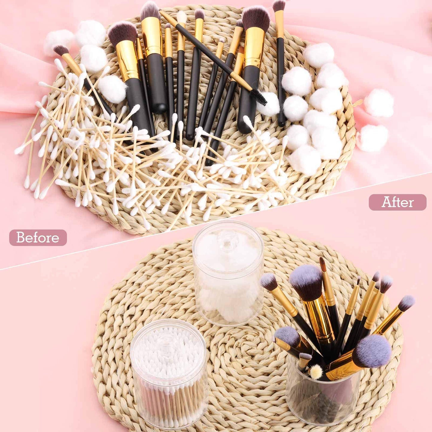 Tbestmax 3 Pack Small Cotton Swab Ball Pad Holder, 10 Oz Qtip Apothecary Jar Clear Makeup Organizer, Bathroom Containers Dispenser