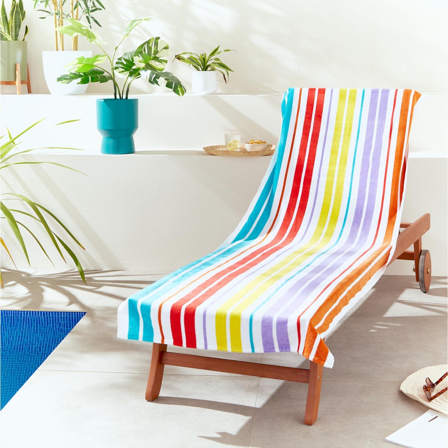 Catherine Lansfield Rainbow Stripe Beach Sun Lounger Towel 78x200cm Bright