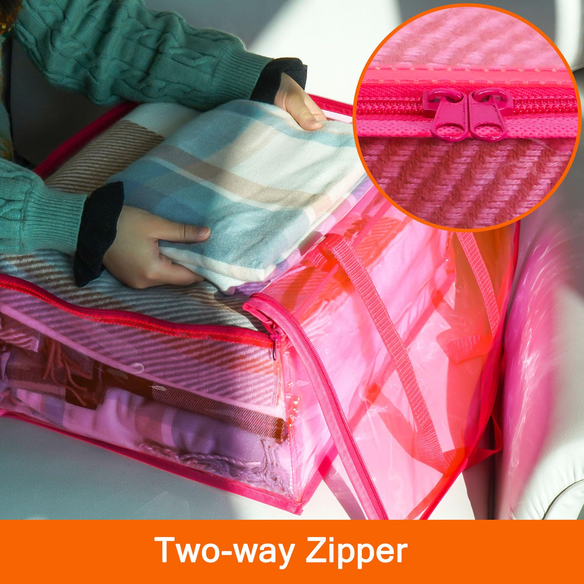 Vieshful Pink 40L Clear Clothes Storage Bag with Zipper 3 Pack