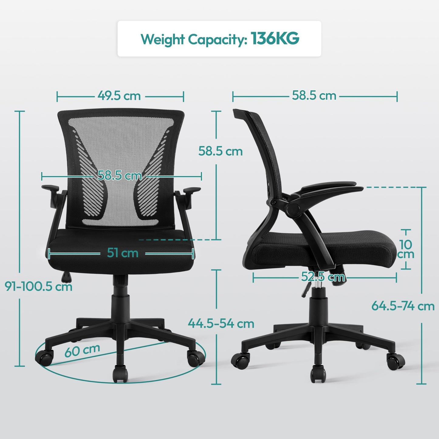 Yaheetech Ergonomic Office Chair, Swivel Desk Chair with Flip-up Armrests