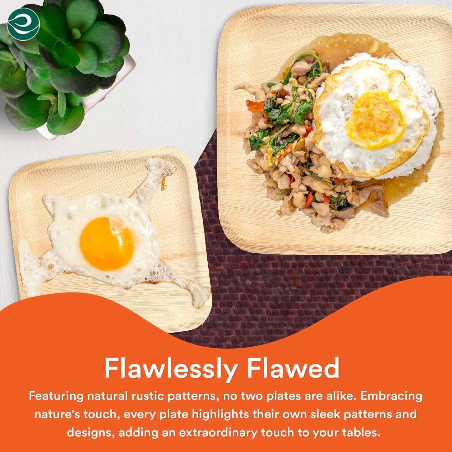 ECO SOUL 100 Palm Leaf Square Plates | 50 Large Dinner Plates, 50 Small Appetizer Plates | Compostable Bamboo-Like Disposable Tableware for Party,