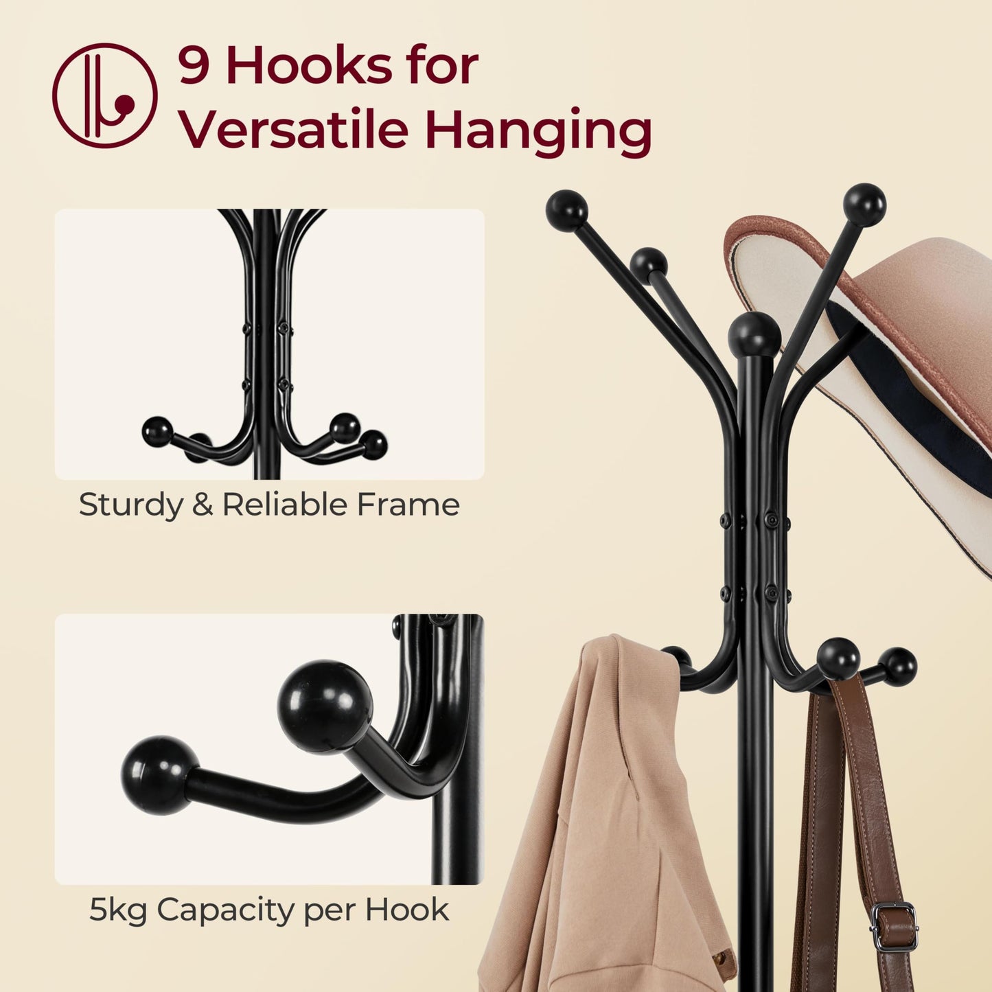 Yaheetech Metal Coat Rack Stand with Umbrella Holder & 8 Hooks, Black