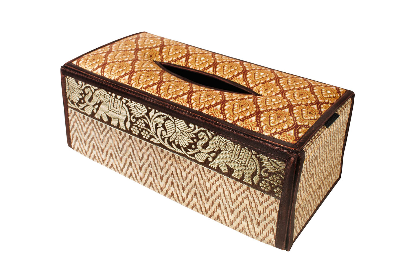 CCcollections Handmade Stylish Reed Tissue Box, 100% Cotton Handcrafted with Satin Trim Sheath Cover Holder Dispense made from Natural Eco-Friendly