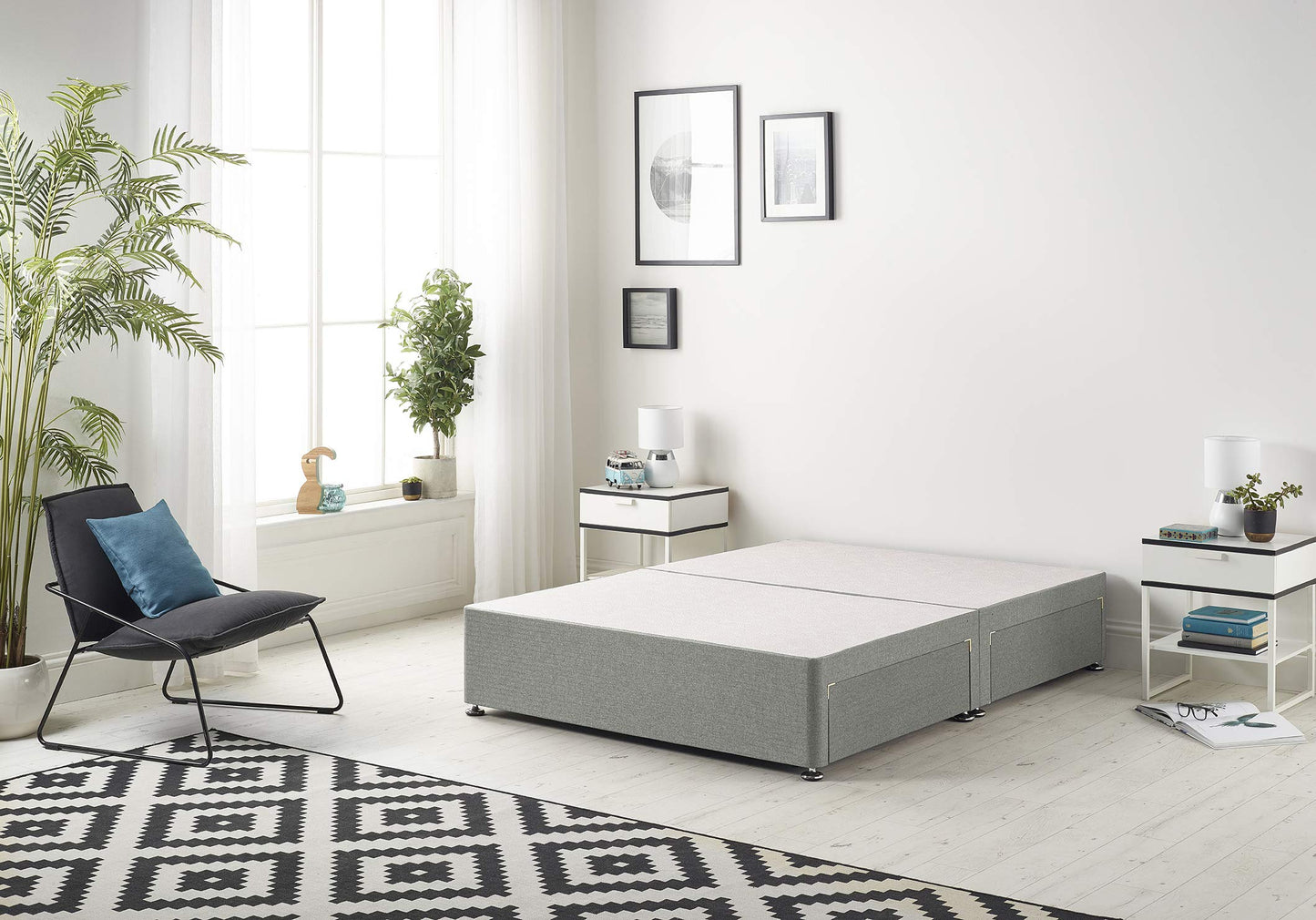 Bed Centre Flexby Divan Base Only with No Drawers and No Headboard - Available in 3ft,4ft,5ft and 6ft- Fabric (3FT Single, Tweed Grey Fabric)