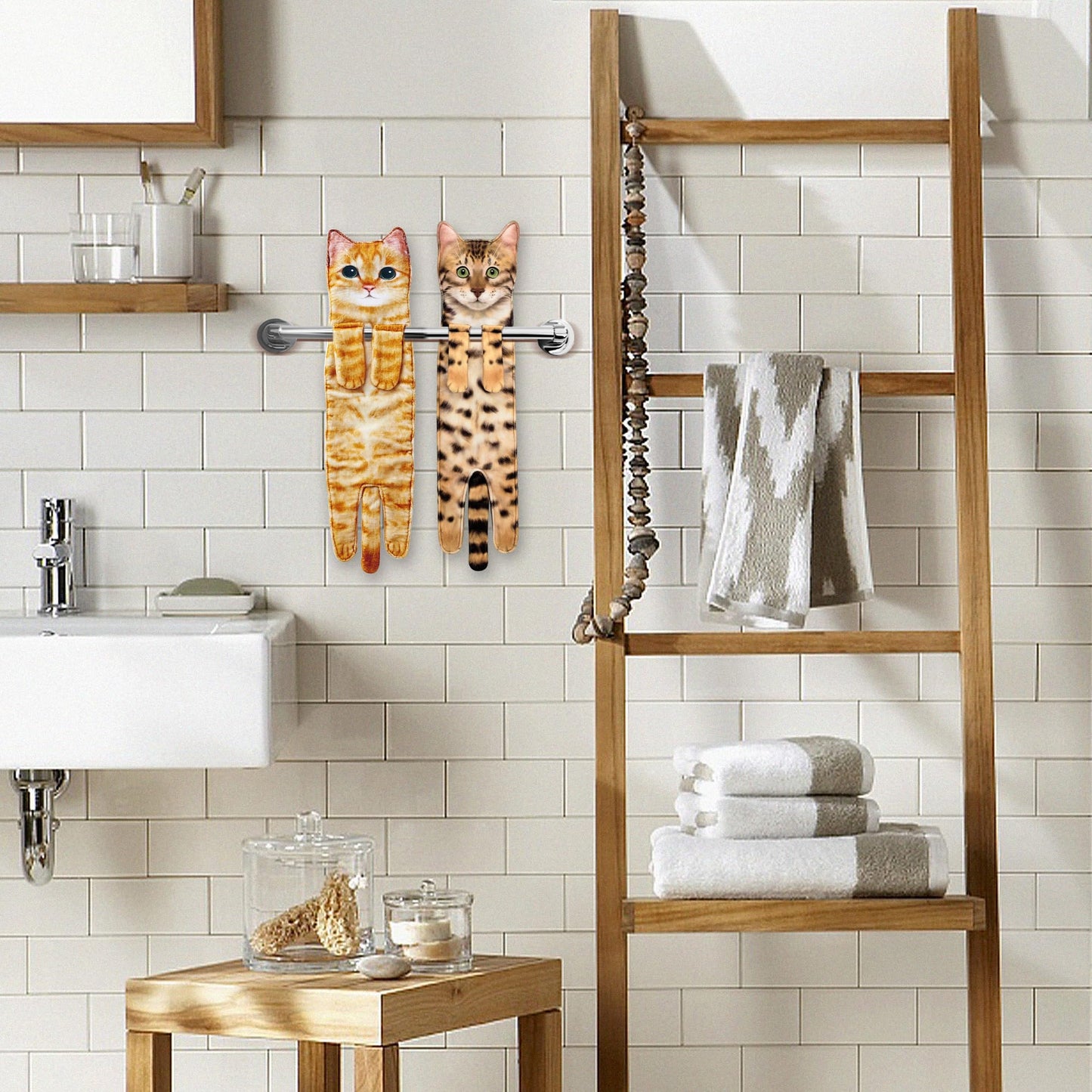 Cat Funny Hand Towels - Cute Bathroom Kitchen Towels Cat Decor Decorative Hanging Face Towels Super Absorbent Soft -Unique Mothers Day Birthday