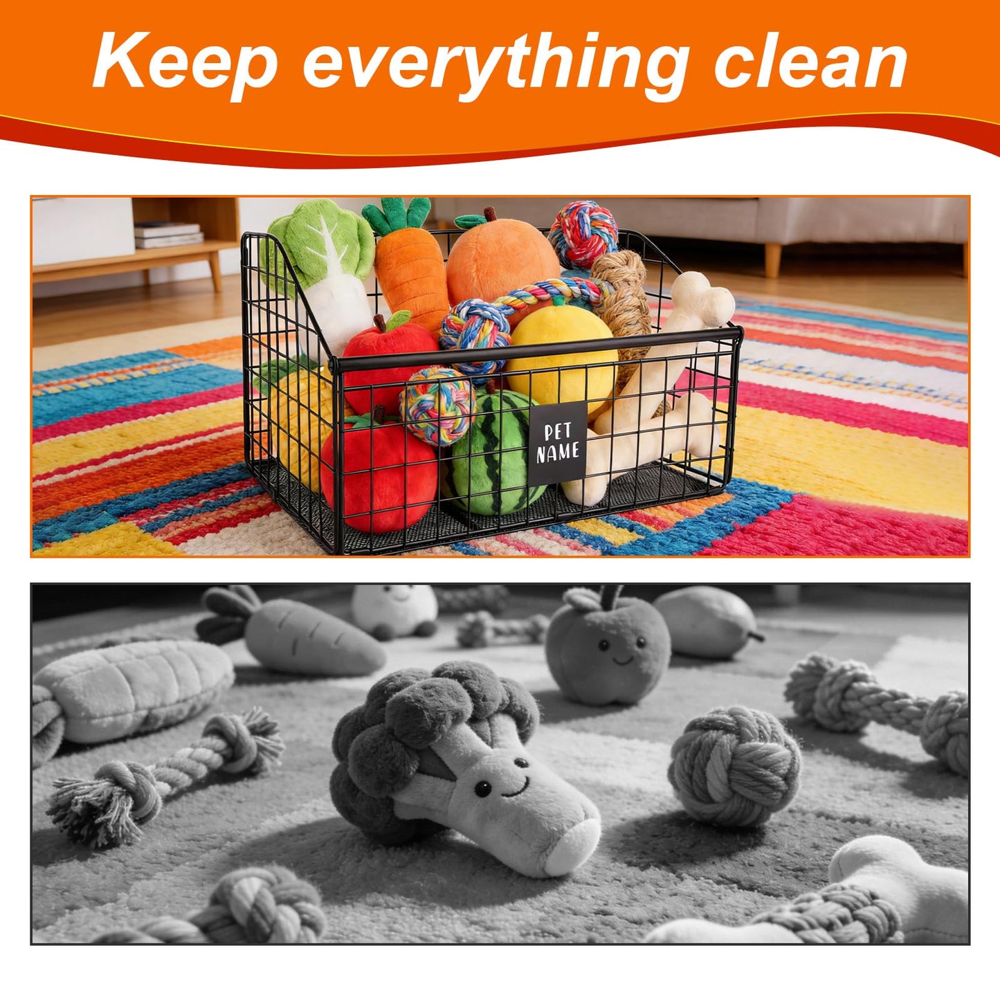Penitue Indestructible Dog Toy Basket, 42.5x28x21.5cm/16.7x11x8.5in Metal Pet Storage Box Bin Holder for Chew Toys Bones and Treats Durable Toy