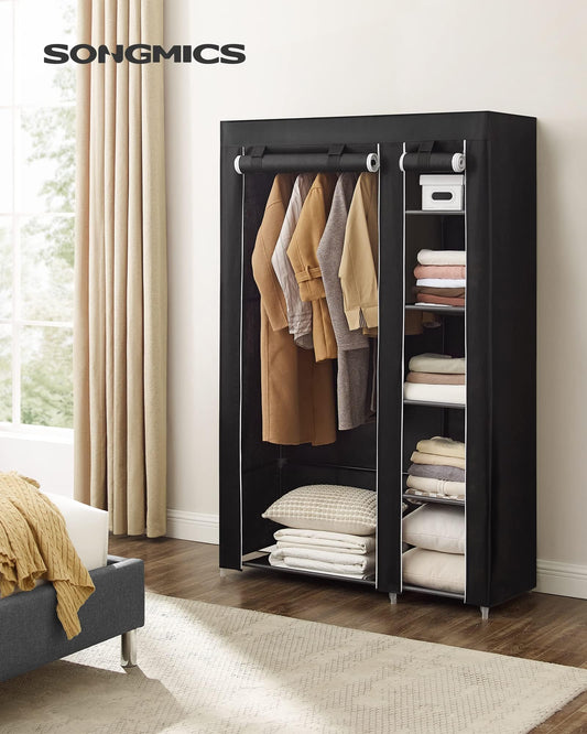 SONGMICS Double Canvas Wardrobe Clothes Storage Organiser Black, 110 x 45 x 175 cm LSF007