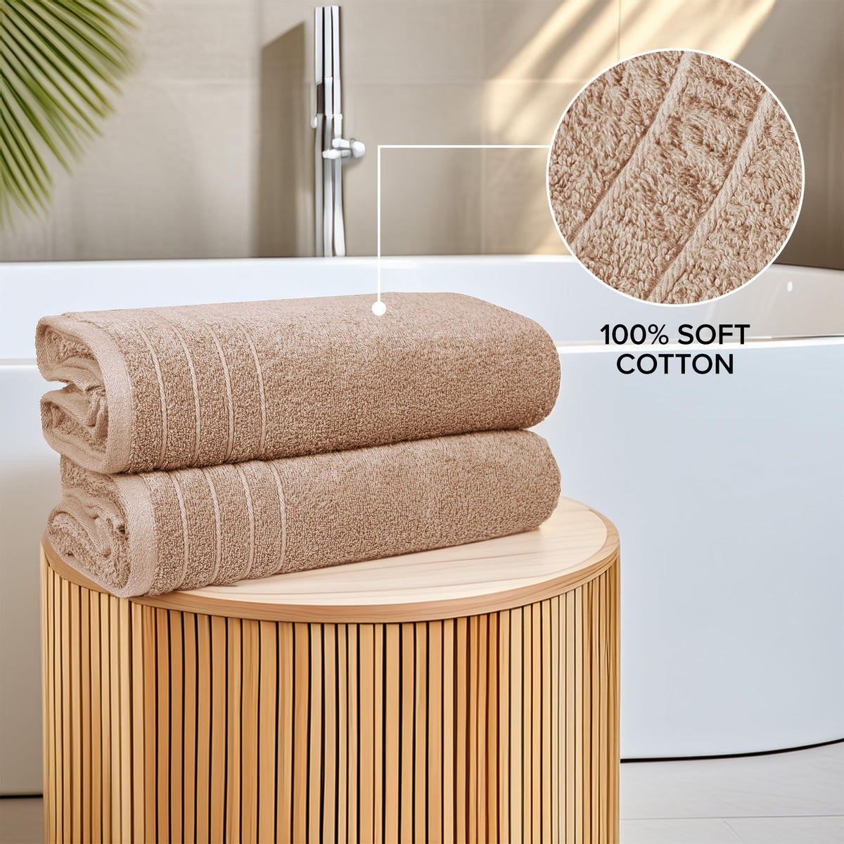 100% Cotton Extra Large Bath Towels Set of 4 76x152cm Beige - 450 GSM