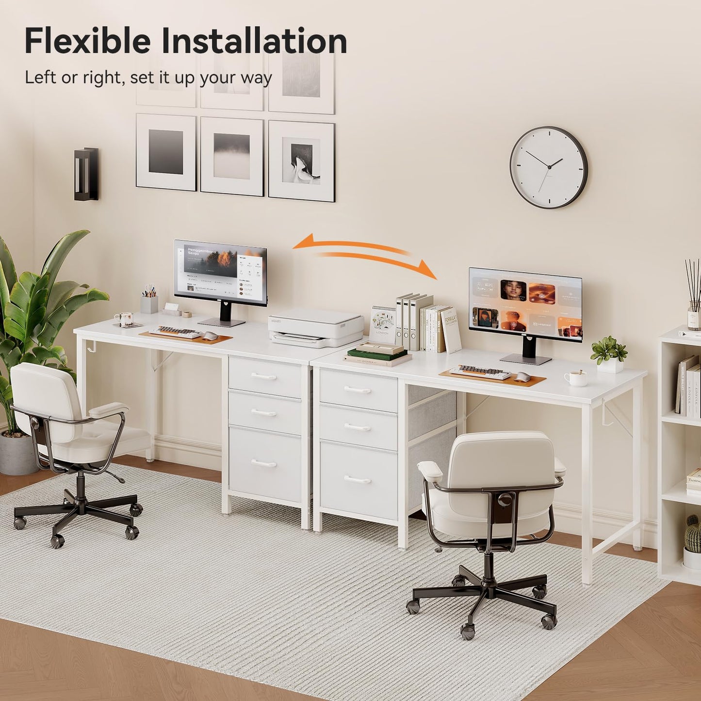Coleshome Computer Desk with Drawers, 100cm Office Desk with Storage, White