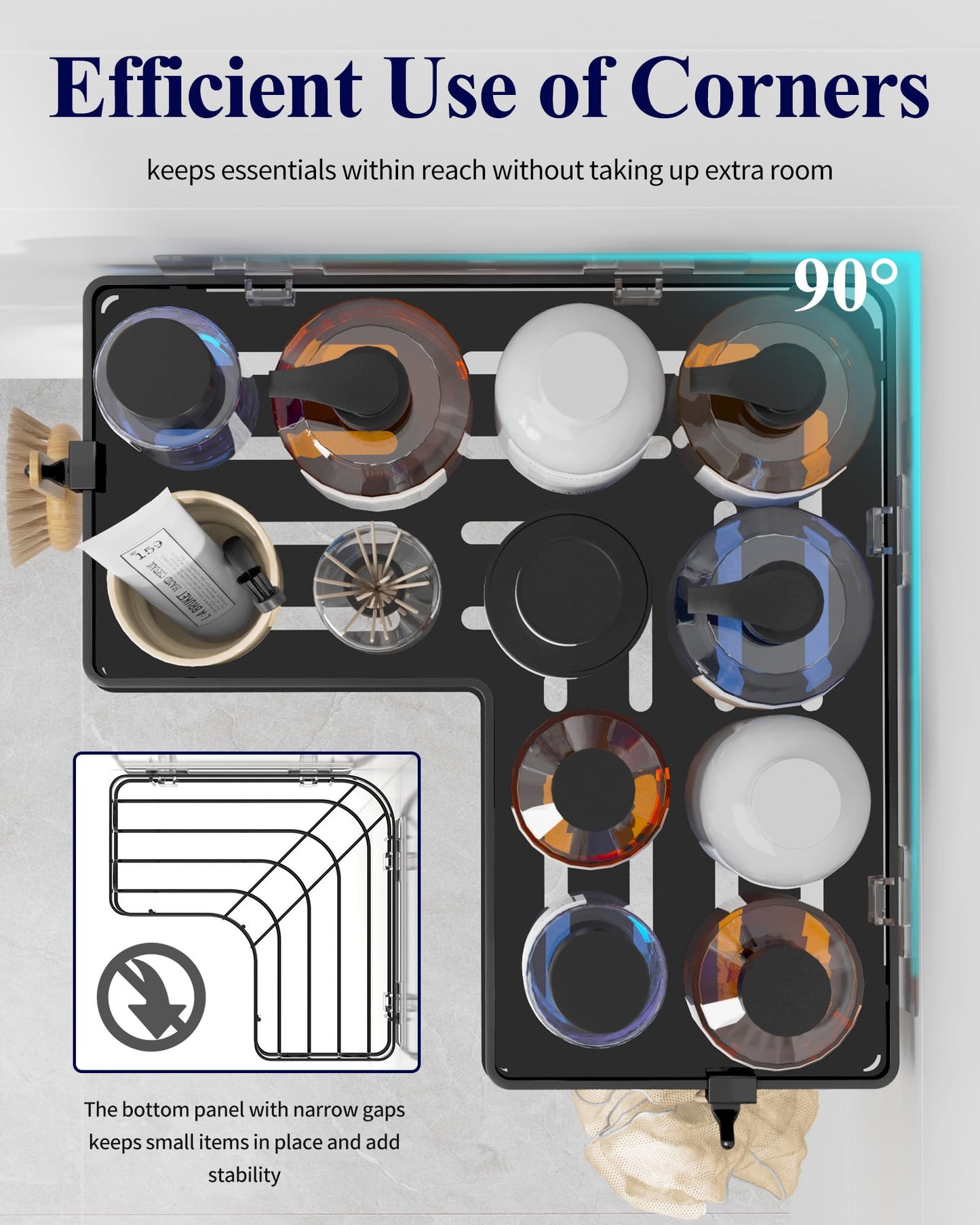 Kitsure Corner Shower Caddy – 2-Pack Adhesive Bathroom Shelves, Black, L