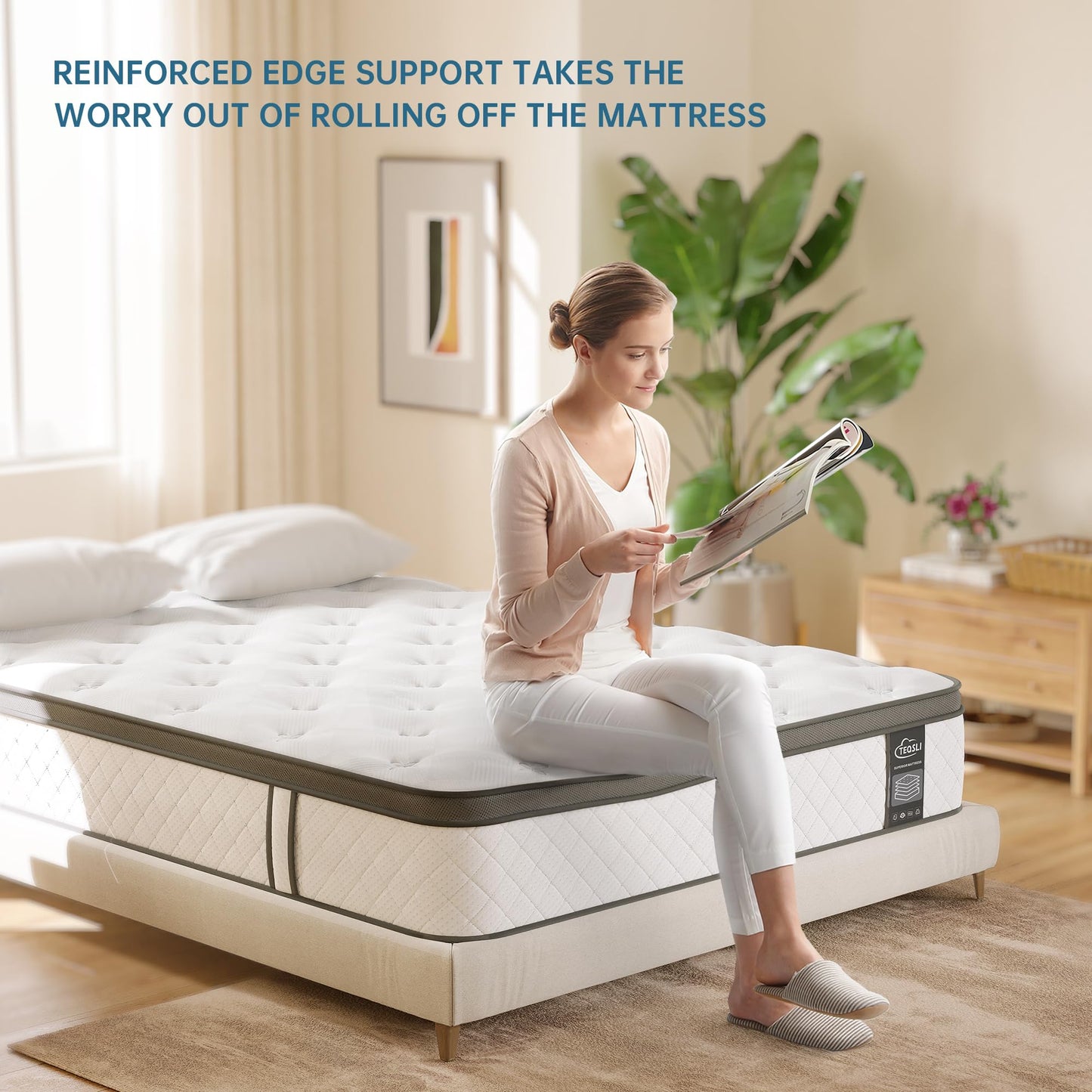 TeQsli 10 Inch King Mattress Hybrid Medium Firm 7 Zone 150x200x25cm