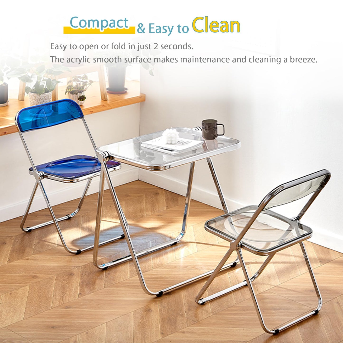KAIHAOWIN Acrylic Folding Table, Space Saving Small Desk for Home Office, TV Tray, Computer Desk for Small Spaces, No Assembly Required
