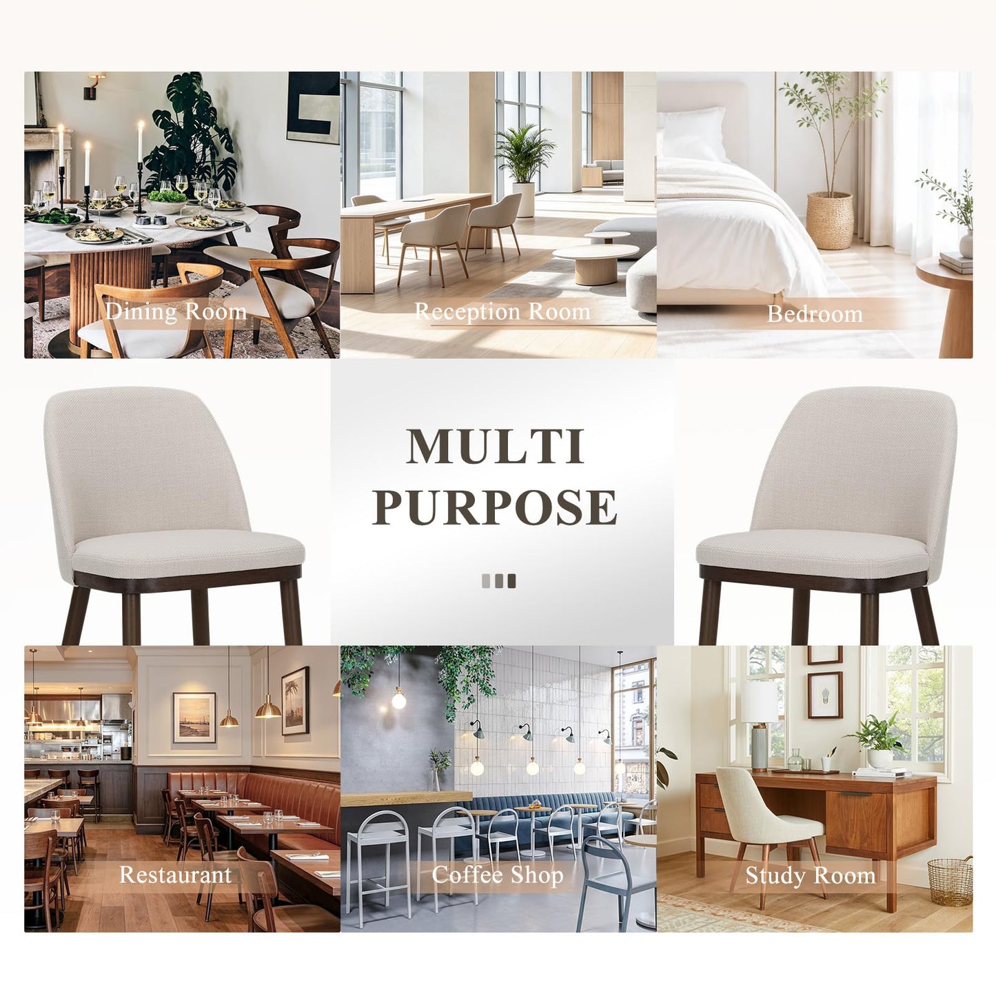 MALOL Thick Wood-base Dining Chairs Set of 2, Upholstered Kitchen Chairs with Solid Wood Legs and Thick Seat Cushion