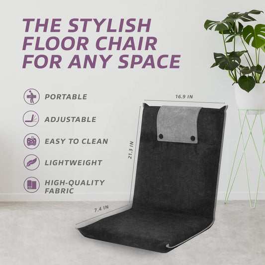 bonVIVO EASY II Comfortable Folding Chair, Portable Fold-Up Chair with Back Support, Floor Sofa & Lounge Chair for Relaxing, Ideal Meditation Chair &