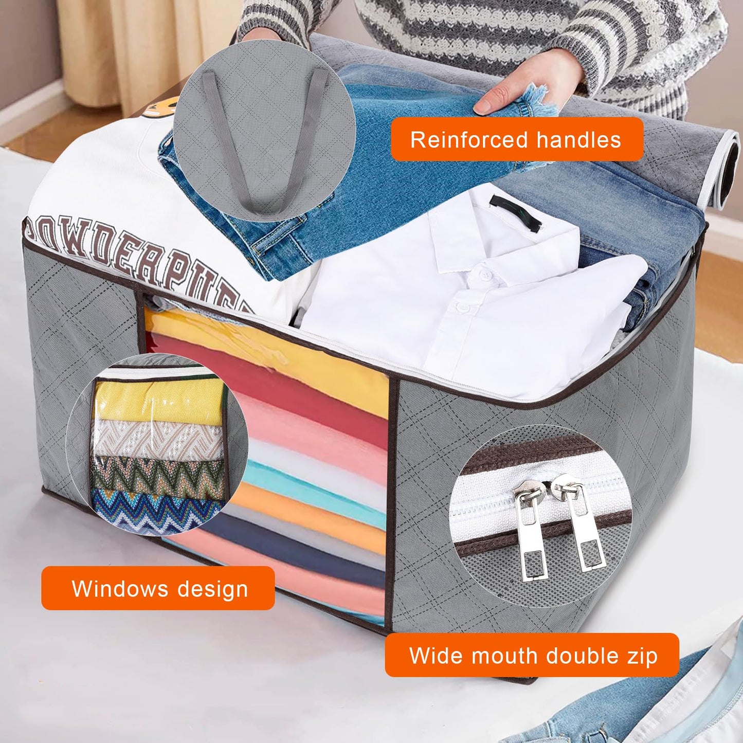 AiQInu Storage Bag Large 90 L, Foldable Clothes Storage with Reinforced Handle (2 Pieces)