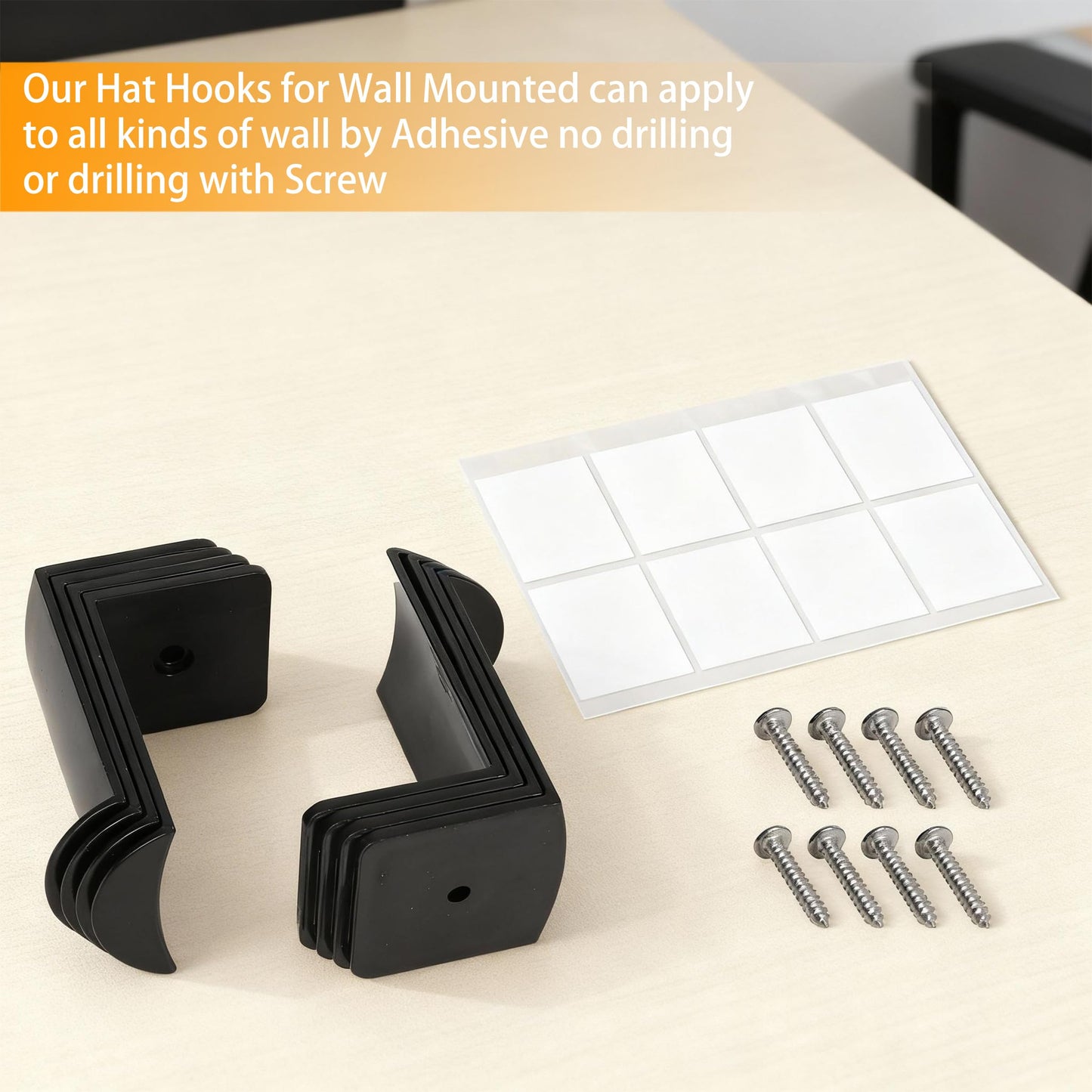 ZHABAYEN 8 Pcs Adhesive Hat Hooks,No Drilling Cap Hooks for Wall