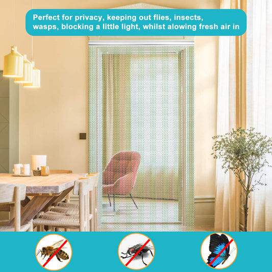 Lymmiytc Chain Door Screen 90 x 210cm Aluminium Chain Curtain for Doorways Decoration, Metal Fly Screens Insect Blinds Pest Control (Green & Silver)